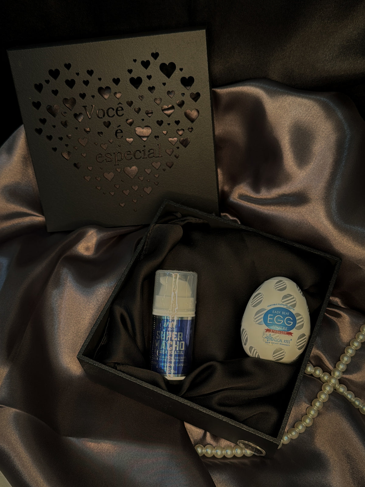 KIT ENVOLVER - Gel Super Macho 17ml + Egg + Lenço+ Caixa de MDF