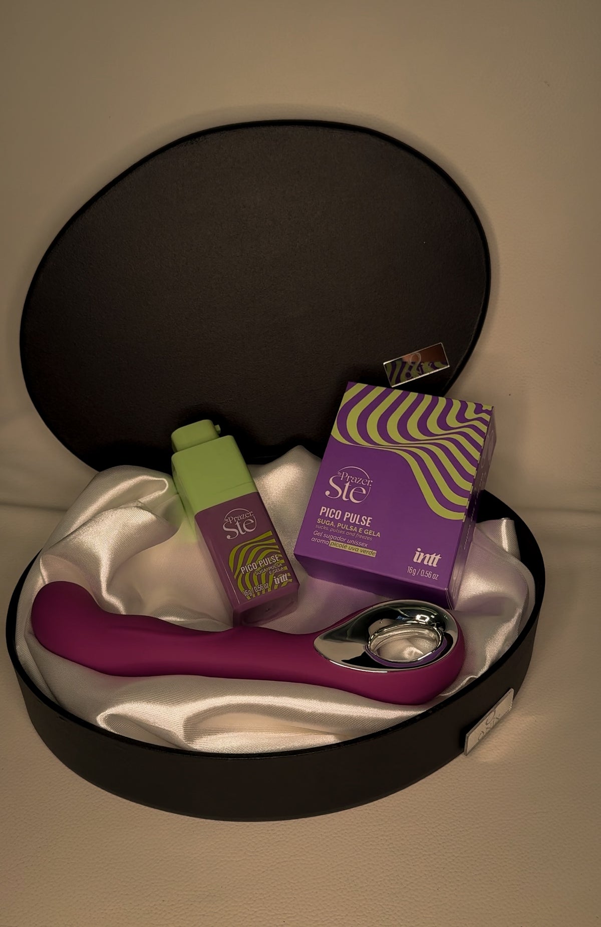 KIT ÊXTASE - Pico Pulse 16g + Vibrador Pima + Lenço + Caixa MDF